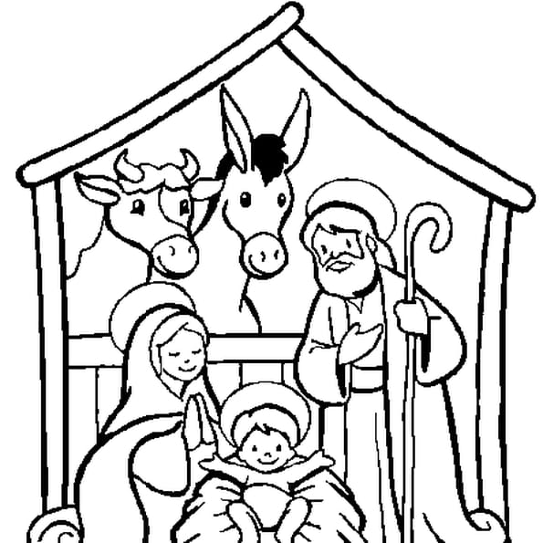 coloriage creche de noel - Coloriage sur la crèche de Noël l'enfant jésus la nativité 